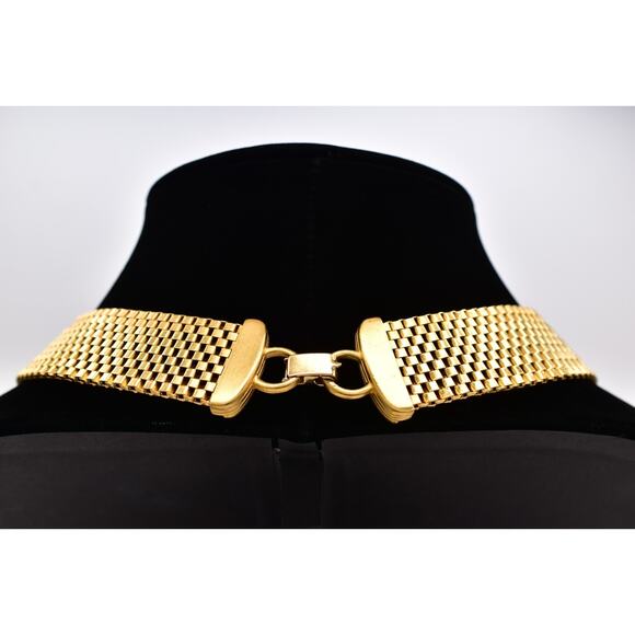 Vintage Chunky Choker Collar Necklace Heavy Thick Chain Gold Tone 1980s Bin6A - Picture 5 of 12